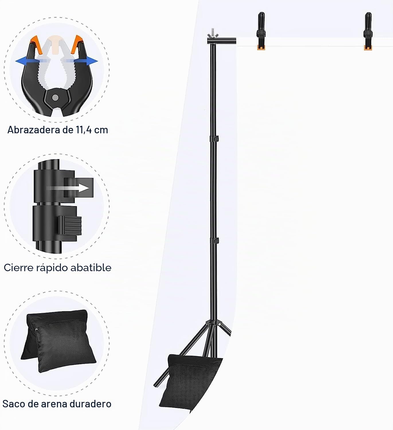 EMART Soporte de Fondo, Gran Soporte Fondo Fotográfico Ajustable de 6x2,1m con Conexión Giratoria de 308°, Soporte de Fondo Fotográfico para Estudios Fotográficos, Bodas, Cumpleaños, Decoración