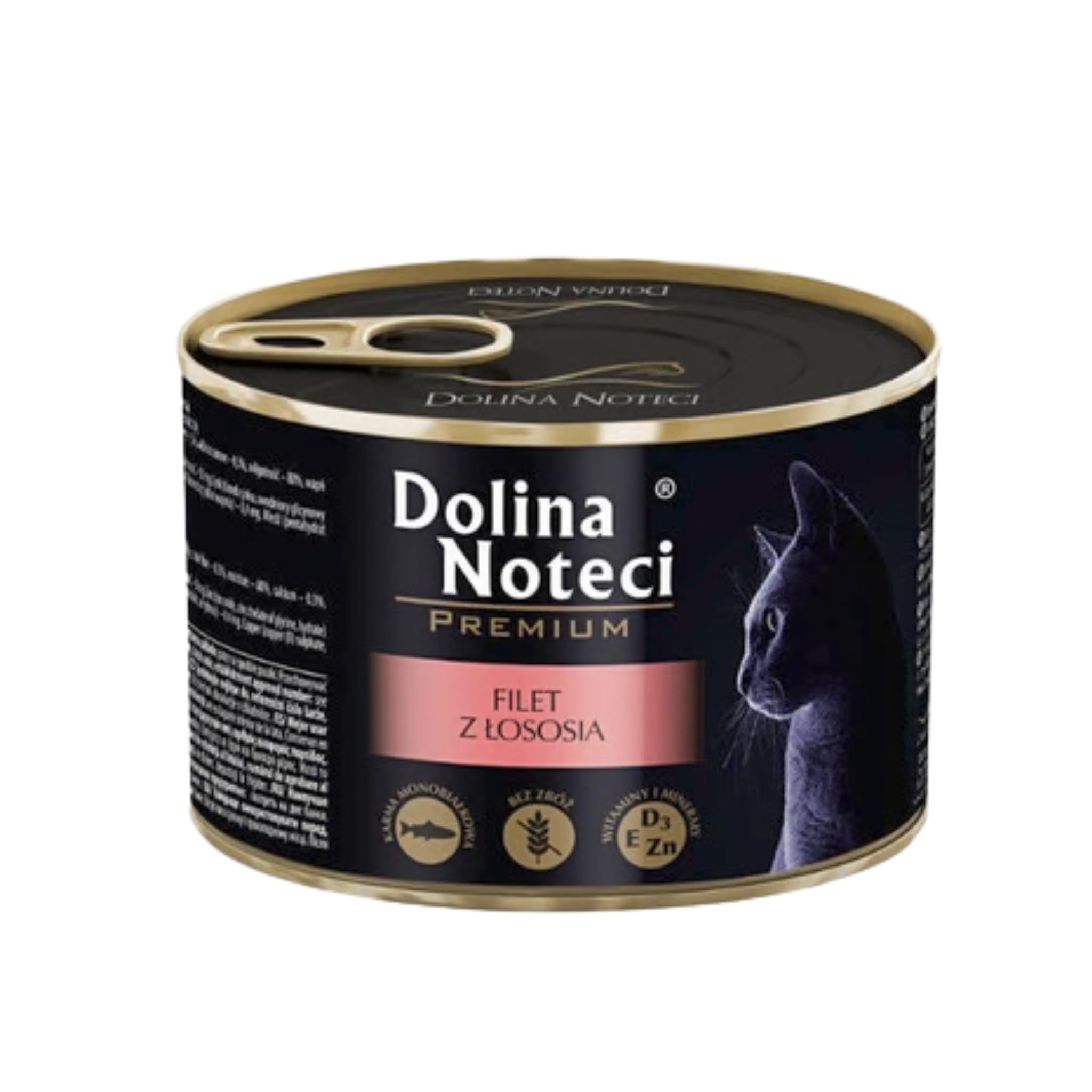 Dolina Noteci Premium - Wet Cat Food 185g Tins - High Meat Complete Nutrition with Taurine, Vitamins & Minerals, Digestive Support, Skin & Coat Care (Salmon Fillet, 6 x 185g)
