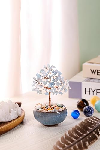 Miniatura 9 de Top Plaza Árbol de piedra de cristal curativo de aventurina verde, envuelto en cuarzo transparente natural, Feng Shui, hogar, oficina, tamaño