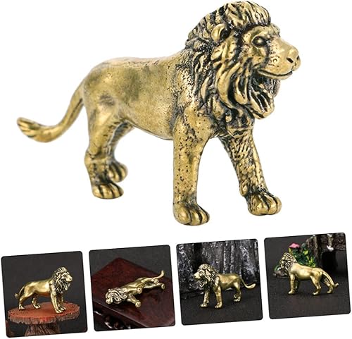 Vista 14 de 2 piezas de latón león adorno figura de león ornamento casa adornos feng shui león estatua de león té mascota prosperidad estatua guardián león