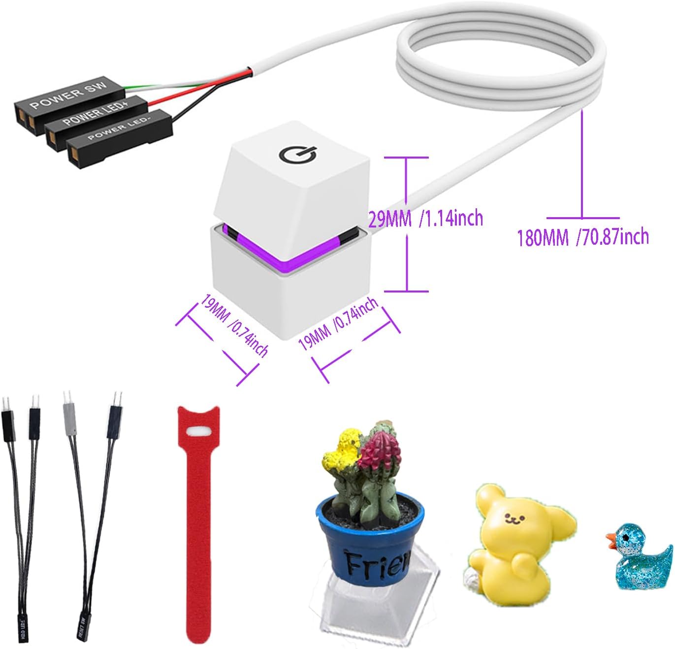 PC Power Switch External Extension Cord, PC Power Button Extension Device, Desktop Computer External LED Power Switch (on/Off), 70.87-inch-Long Switch Extension Cord (White)