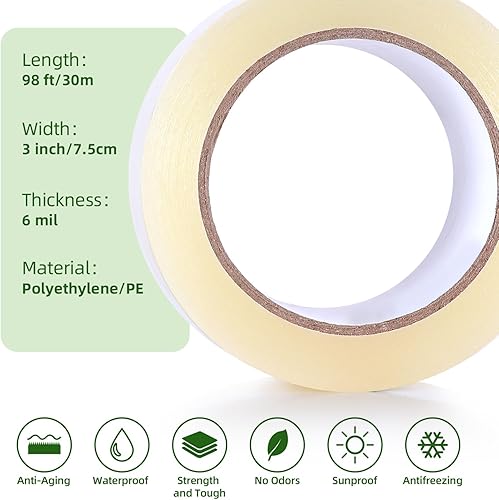 Miniatura 9 de Ohuhu Cinta de reparación de invernadero 6" x 98' - Película de plástico transparente reforzada de 6.3 mil para láminas de casas verdes, reparación