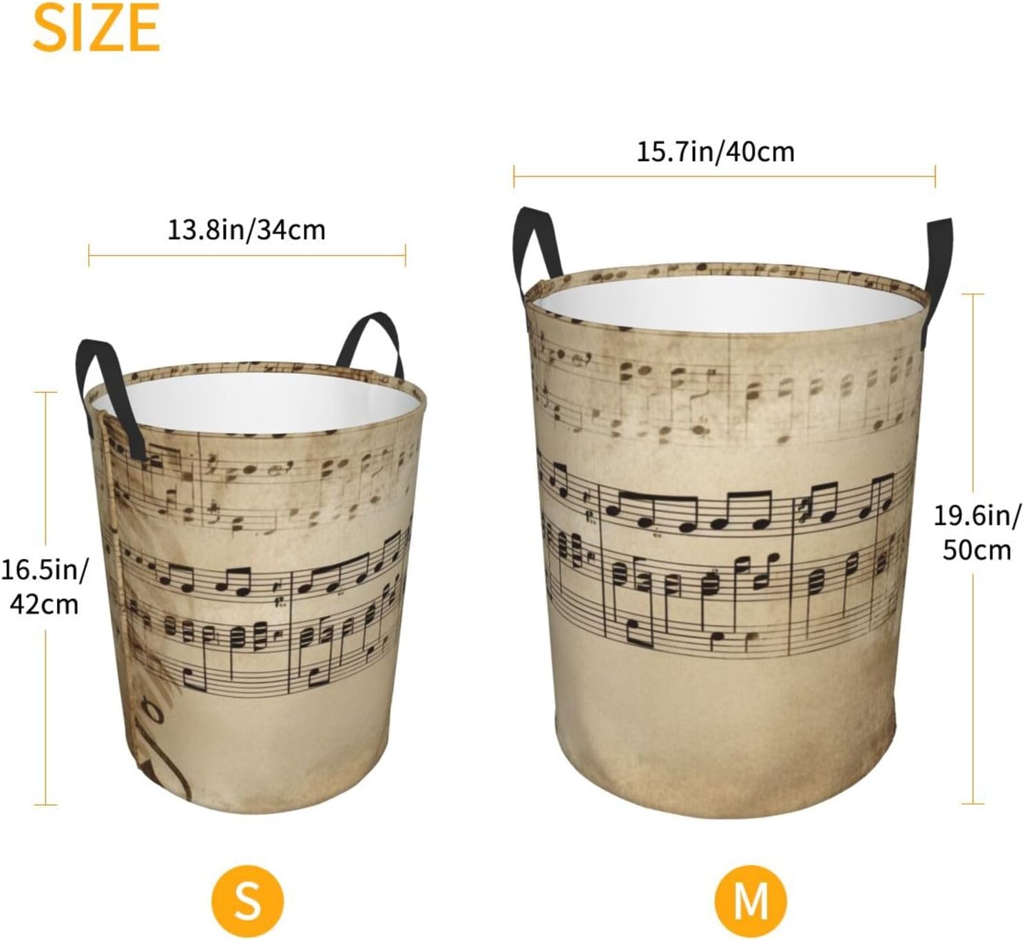 Music Notes on Old Paper Laundry Basket Large Dirty Clothes Hamper with Handle Waterproof Collapsible Storage Organizer Bin Tall Laundry Hamper Toy Organizer for Home Storage Small image 5