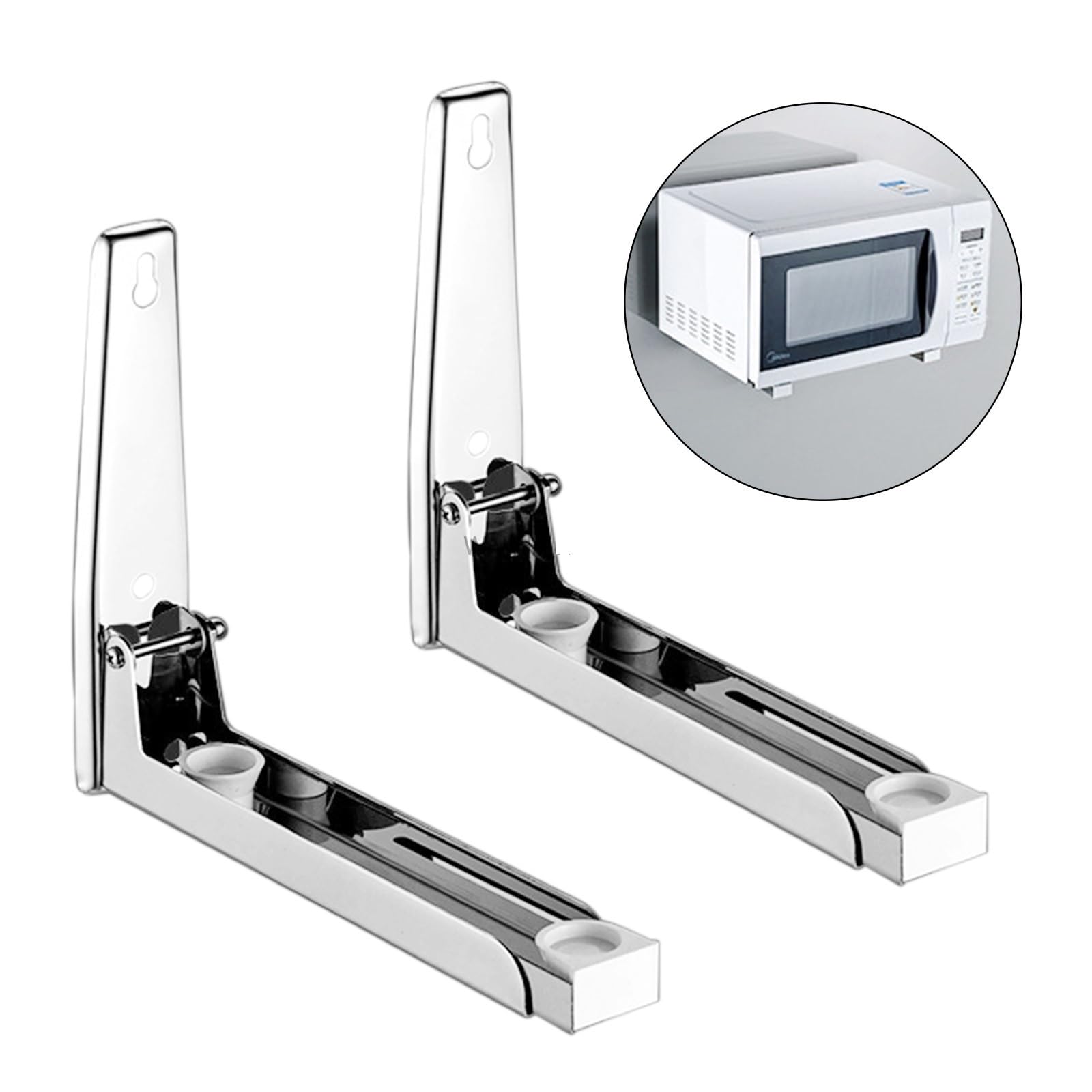 Roestvrijstalen magnetronrek - wandgemonteerde elektrische ovenhouder met 6 haken, opvouwbare pot en pan, opbergplank, keukenorganizer