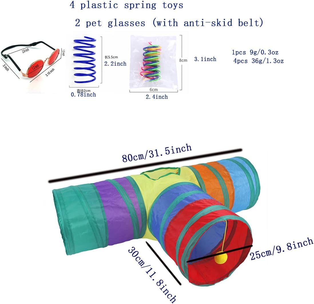 Bunny Tunnels Cat Tubes Collapsible Cat Hideout Small Animal Activity Pet Play Tunnel and Tube Toy for Rabbits,Kitty,Puppies,Ferrets,Guinea Pig (T-Shape Rainbow)
