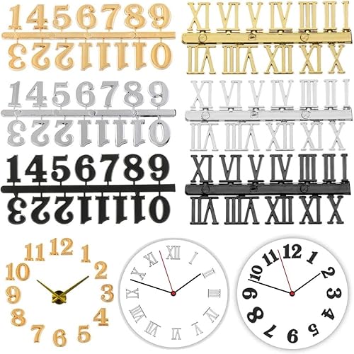 Vctitil Kit de números de reloj de 6 piezas, número arábigo y número romano, números de reloj digital, diseño de manecillas de reloj, accesorios de