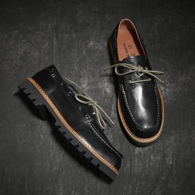 Men's Casual Dress Shoes Men's Leather Platform Formal Derby Shoes for Business Dinners(Black,6)4