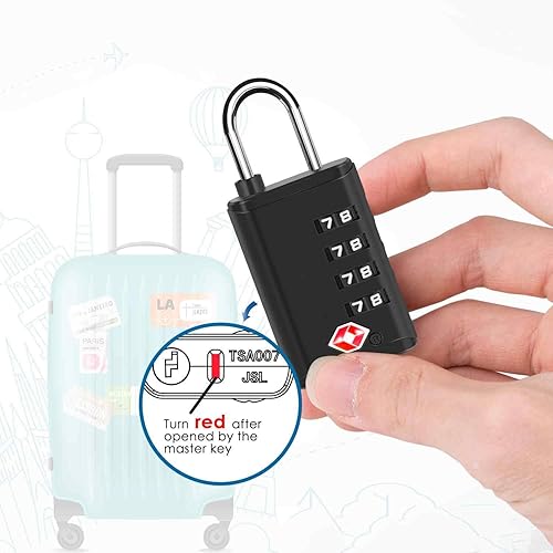 Miniatura 2 de Paquete de 4 cerraduras de equipaje de viaje aprobadas de 4 dígitos, cerradura de combinación de maleta de alerta abierta, candados con cremallera