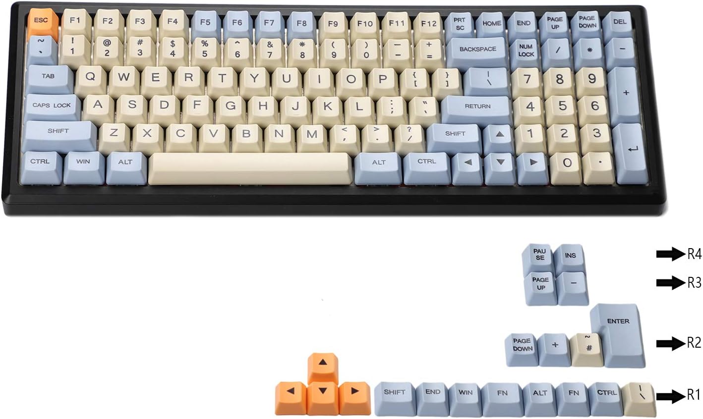 YMDK Dye Sub Dye Sublimation 96 84 ANSI ISO Keyset OEM Thick PBT Keycap for MX Mechanical Keyboard YMD96 RS96 YMD75 KBD75 FC980M (Godspeed)（Only Keycap