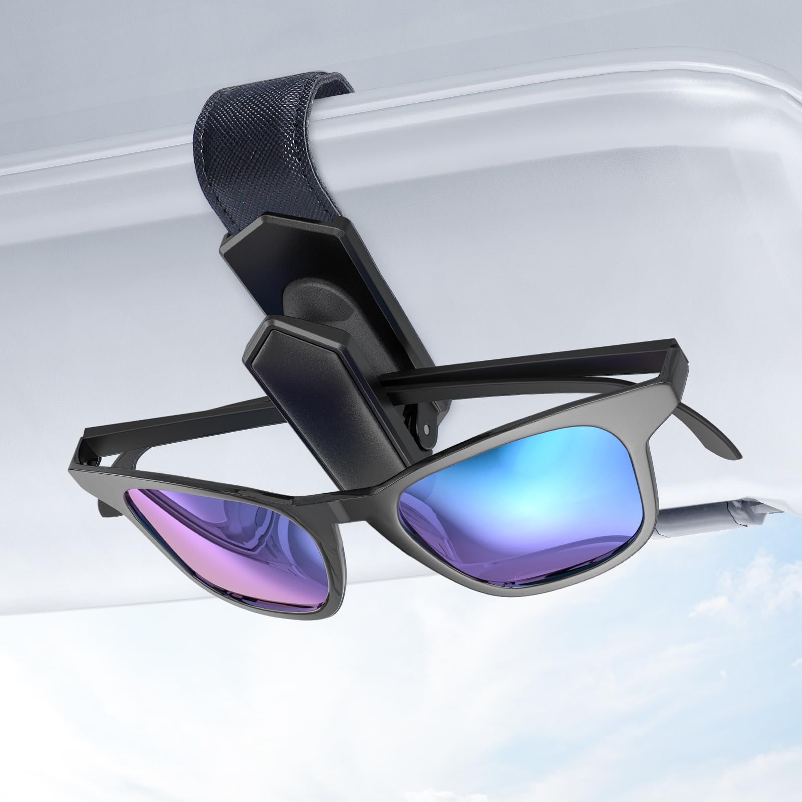 Sunglass Holder for Car (One-Handed-Operation, Gentle &amp; Secure Hold, Silicone Padded, Universal Fit, Metal Clip) Visor Sunglass Holder Clip,Visor Sunglass(Black, 1 Pack)