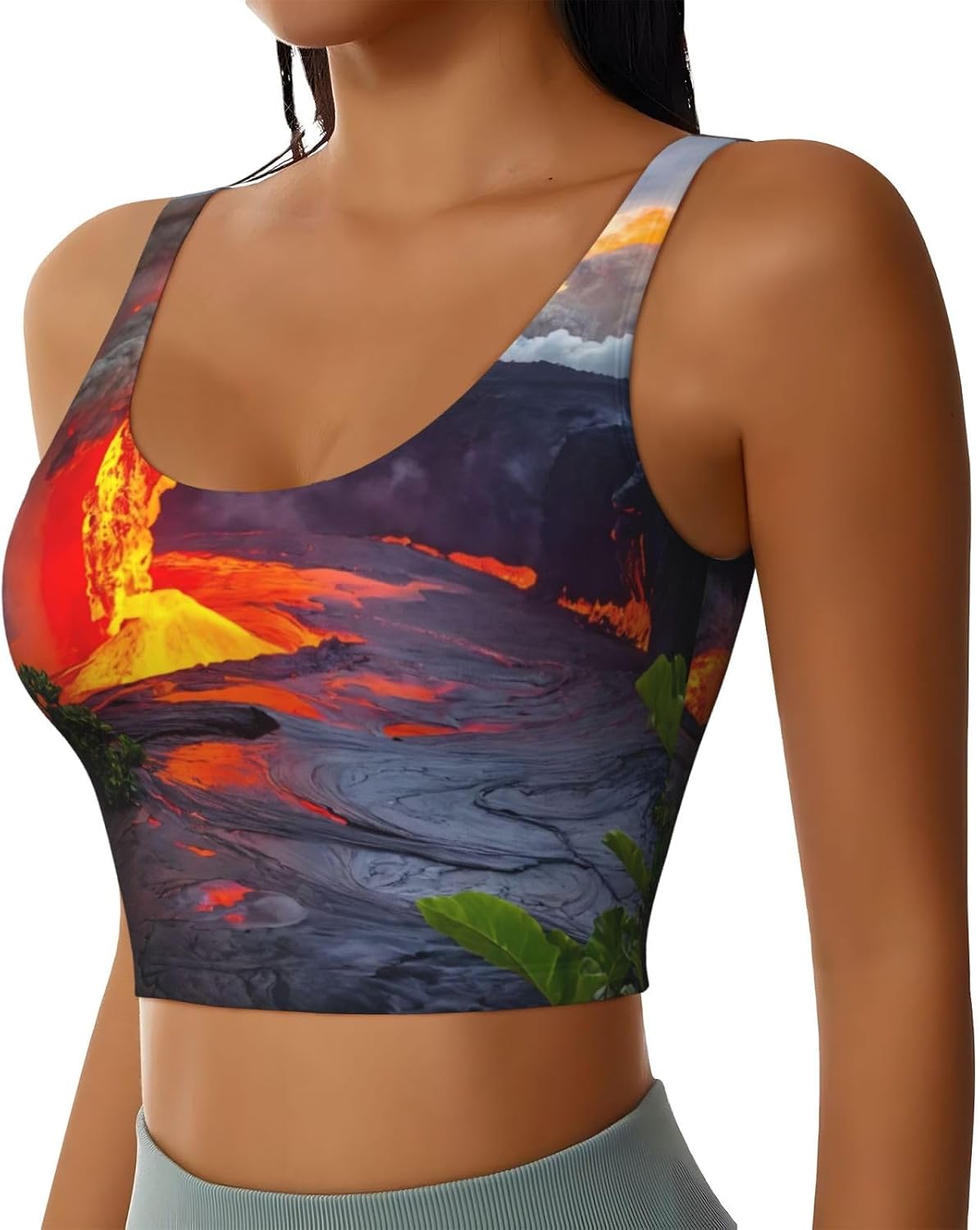 Kilauea Volcanos Print High Impact Sports Bras,Longline Sports Bra,Perfect for Yoga,Running and Gym Workouts