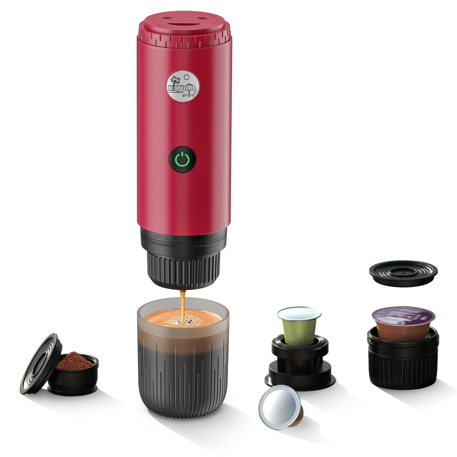 3-in-1 Portable Electric Espresso Machine Self-Heating,Red