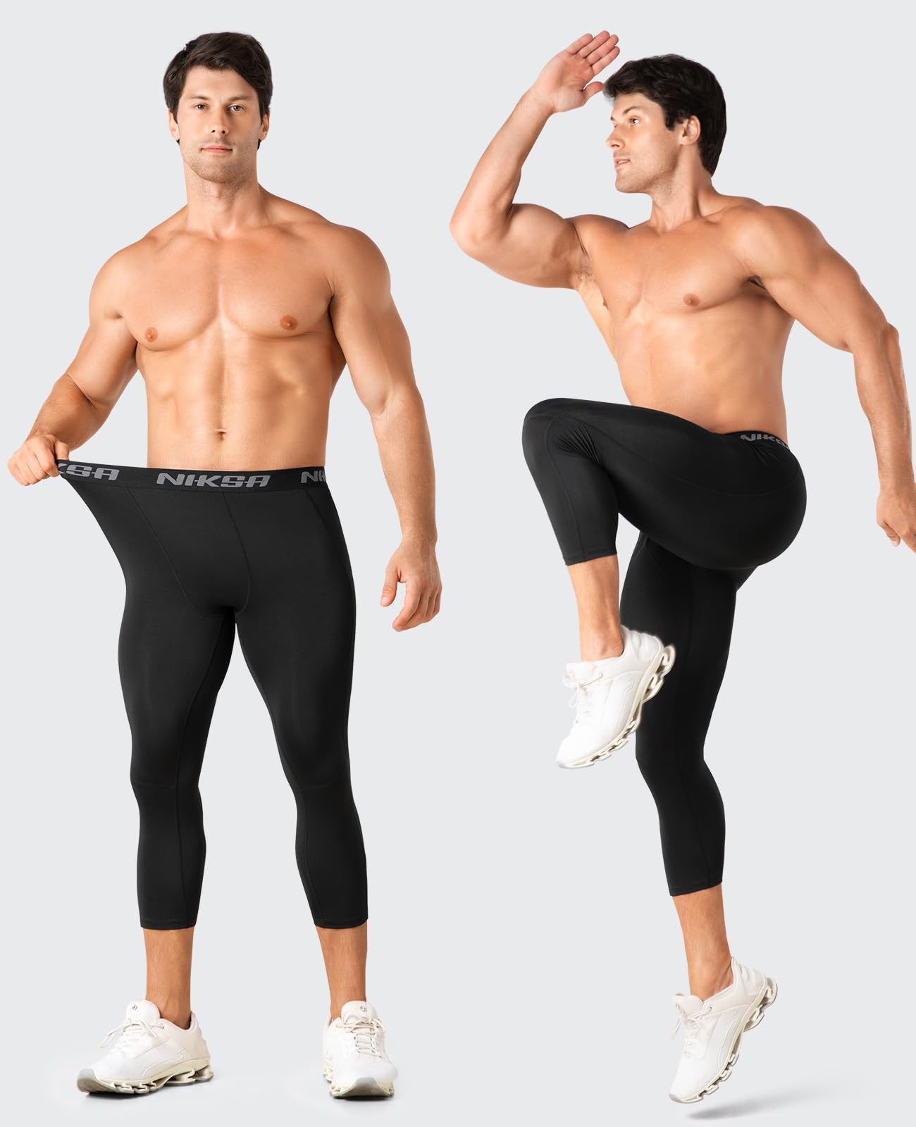 Niksa Pantalones de compresión 3/4 largos para hombre, pantalones deportivos para correr, transpirables, transpirables, para fútbol, baloncesto, fitness
