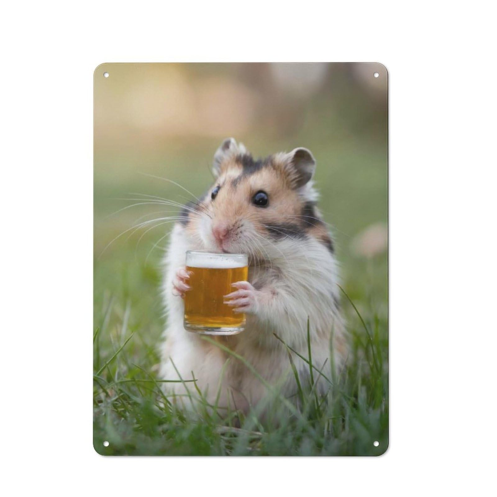 Junmoney Hamster Sipping A Beer Metal Wall Sign 40X30cm Featuring For Living Room Wall, For Decorating Living Rooms And Feature Walls