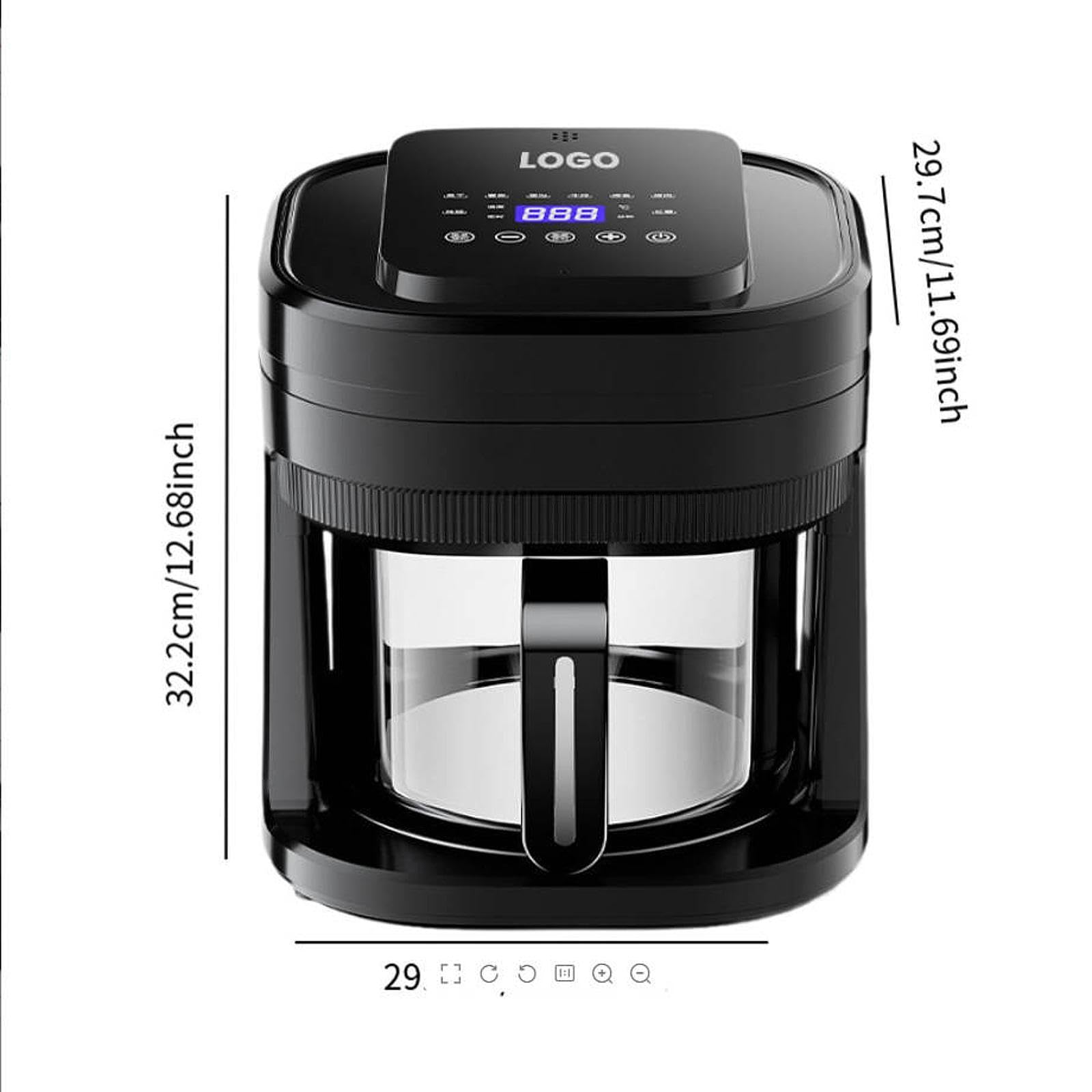 predolo Freidora de Aire con Pantalla Táctil Visible con Recipiente de Vidrio y Control Digital para Cocinar sin Aceite en la Encimera de la Cocina Doméstica