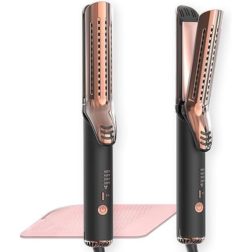 Dual-Voltage Curling Iron - 360° Airflow Styler Curling Iron 1 1/2 inch, Titanium Hair Straightener and Curler 2 in 1 for Women, for Lasting Curls, 4 Temps, Europe Travel 110V-240V