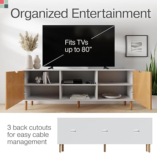 Miniatura 6 de Soporte de TV acanalado y centro de entretenimiento - 70 pulgadas blanco y roble - Soporta televisores de 32 a 80 pulgadas - Puertas de cierre suave