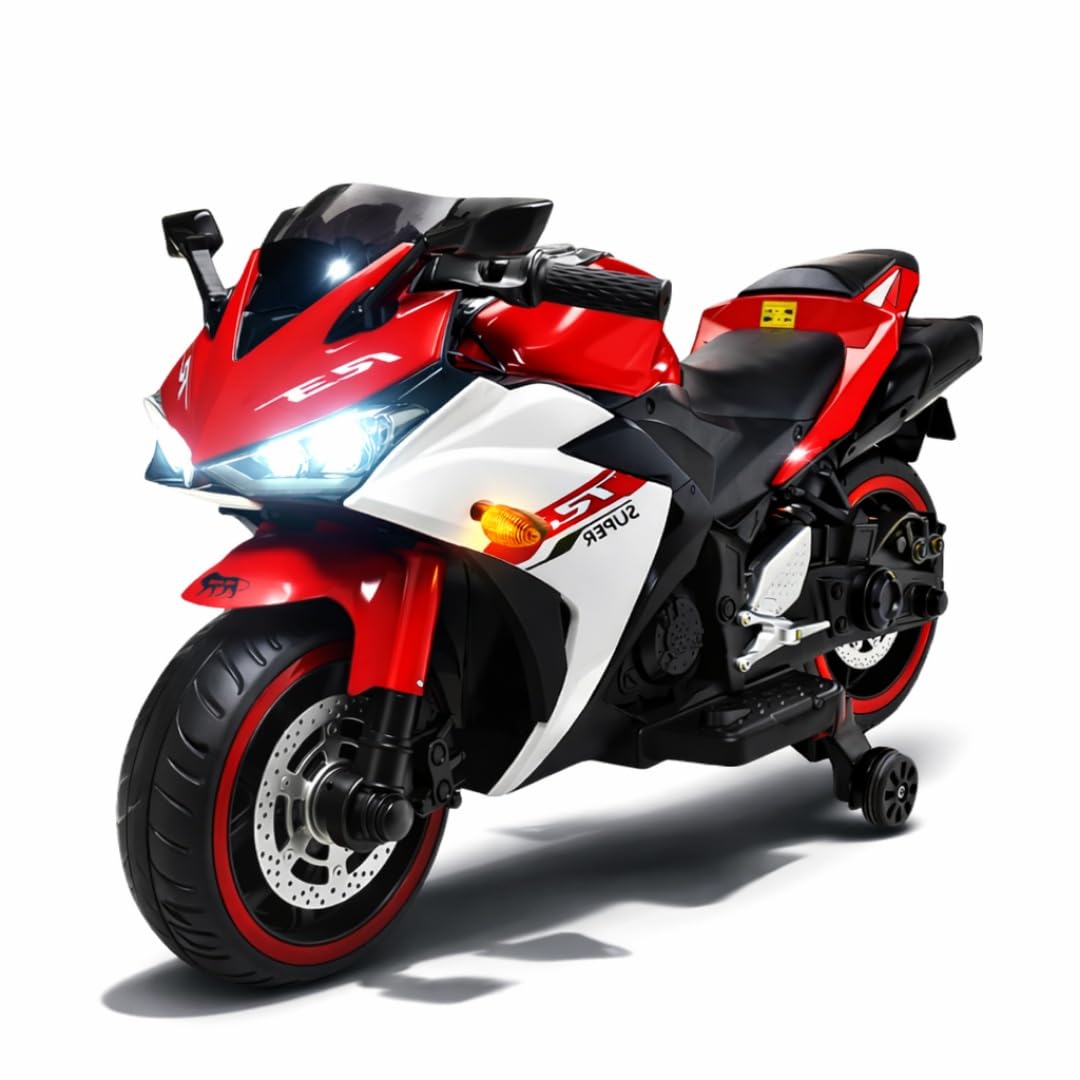 R3 Mountain Battery Operated Ride On Motor Bike for Kids, 2 to 8 Years, (Red & White)