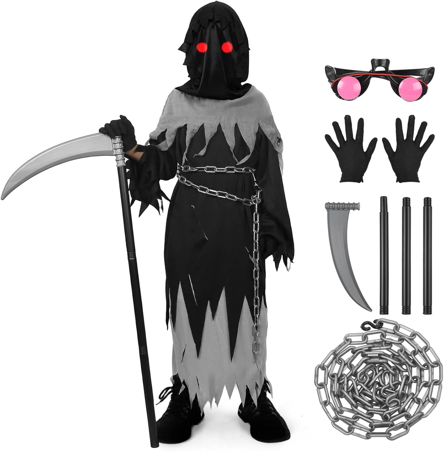 Halloween Costumes for Boys Grim Reaper Set Toys Gifts for 5-14 Boys Kids Scary Ghost Cosplay Outfit Party Favors size s similar products