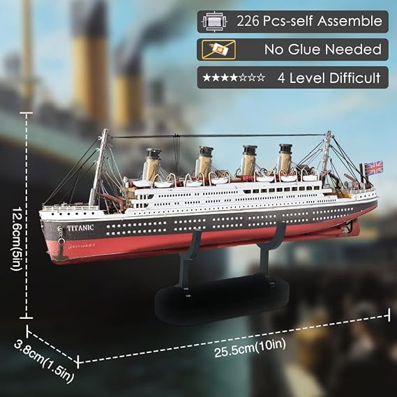 Piececool 3D Puzzle Metal RMS Titanic, Ship Transportation Craft Model Kits for Adults to Build, 3D Puzzles Adult Teens for 304 Stainless Steel, Ideal as Gifts, Home Decoration, 226 Pieces