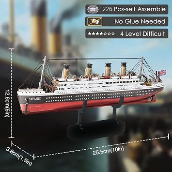Piececool 3D Puzzle Metal RMS Titanic, Ship Transportation Craft Model Kits for Adults to Build, 3D Puzzles Adult Teens for 304 Stainless Steel, Ideal as Gifts, Home Decoration, 226 Pieces