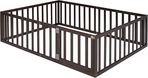 Miniatura 84 de MERITLINE Base de cama tamaño Queen para niños, cama de madera para niños con valla, cama Montessori con puerta, para niños mayores de 6 años, fácil