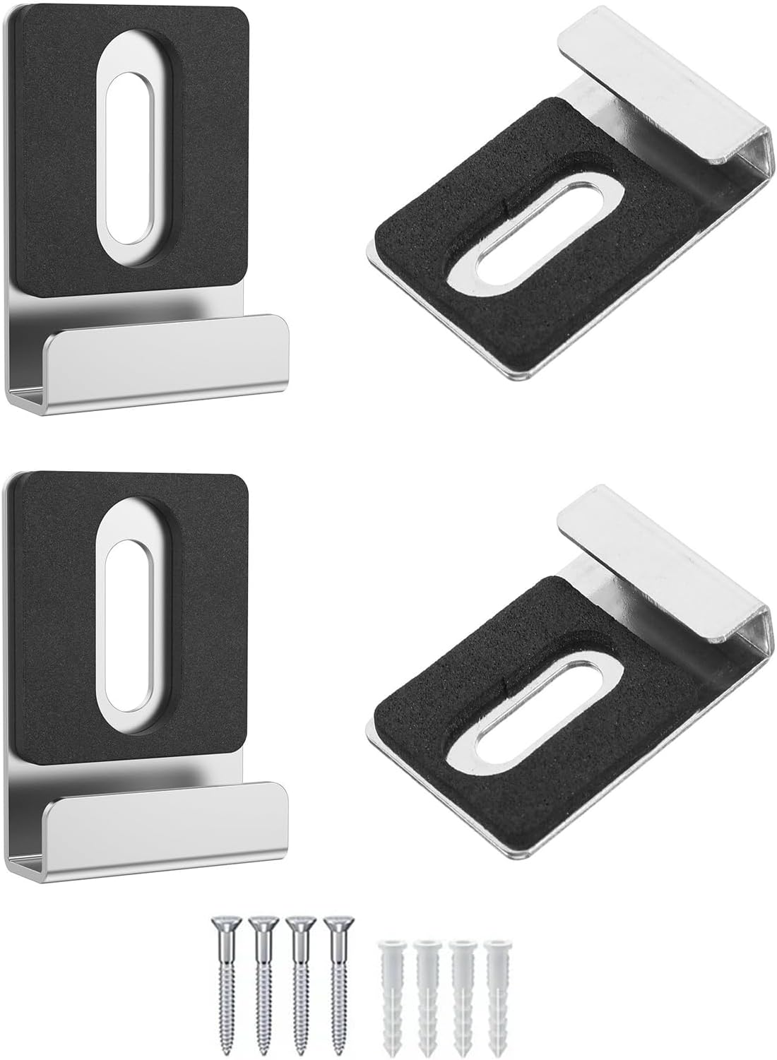 Metal Mirror Holder Clip Set, 4 Pcs Black Secure Wall Mount Brackets for Frameless Bathroom Mirrors, Glass Panels, Shelves for Home, Office, or Gym Mirrors