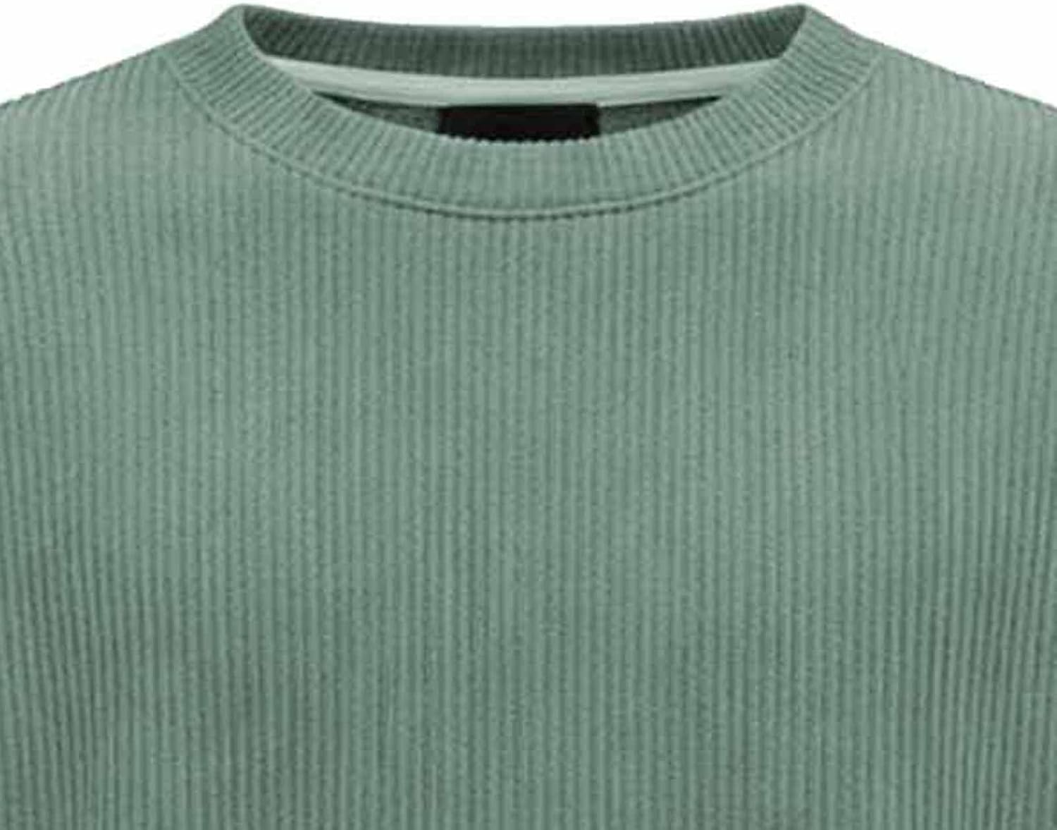 Men Corduroy Crewneck Sweatshirt Long Sleeve Casual Cotton Warm Basic Fleece Pullover Fashion Shirt Top