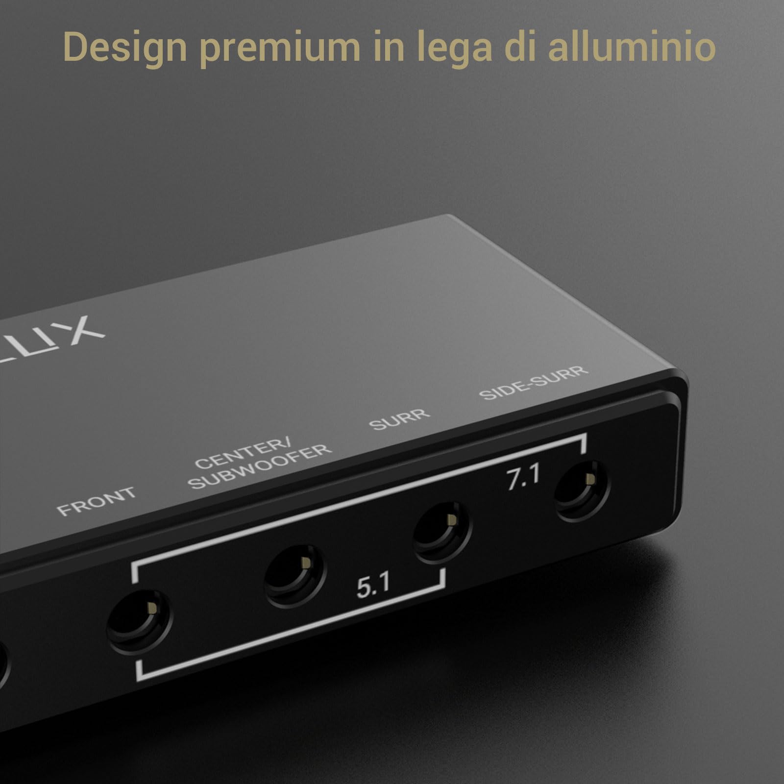 Cubilux Scheda Audio Surround 7.1 USB-A 48KHz 384KHz, Alimentazione in Lega di Alluminio per PC Laptop con Ingresso Mic Linea Stereo e Supporto ASIO Core Audio