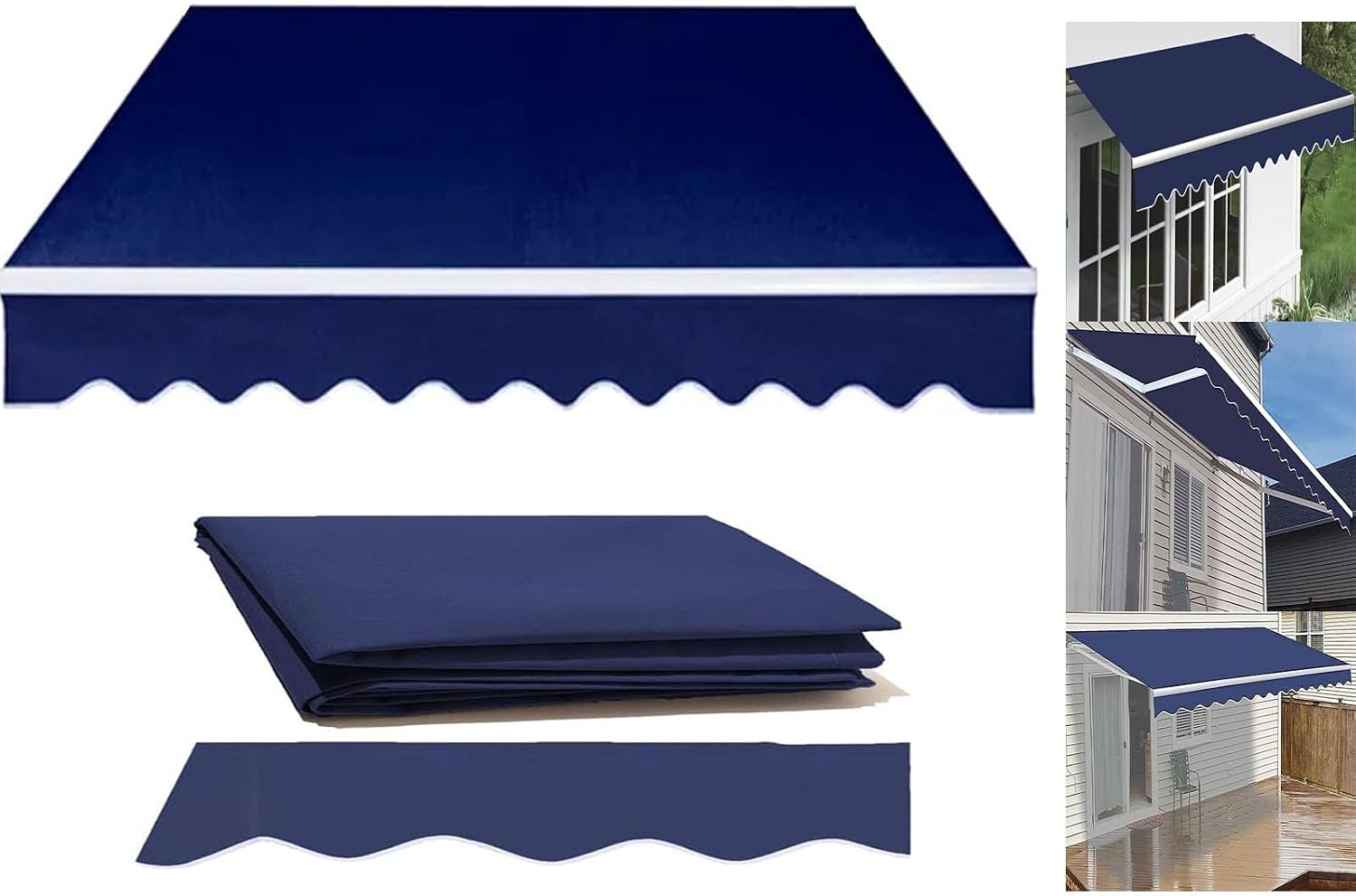 DAZULI Manual Retractable Patio Awning Fabric Replacement (Fabric Only) Door Window Awning Cover Sun Shade Canvas Waterproof Sunshade Shelter for Yard, Deck(Size:9.8x8.2ft,Color:Blue)