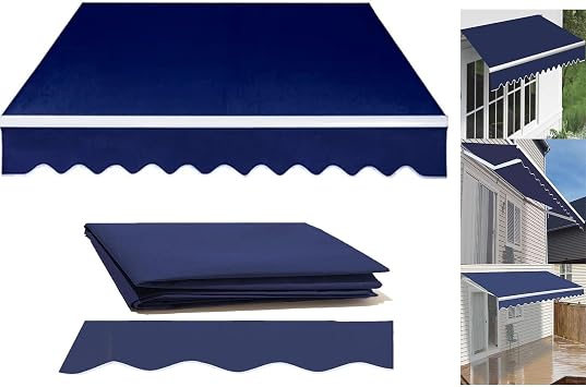 DAZULI Manual Retractable Patio Awning Fabric Replacement Fabric Only Door Window Awning Cover Sun Shade Canvas Waterproof Sunshade Shelter for Yard, DeckSize13x8ft,ColorBlue