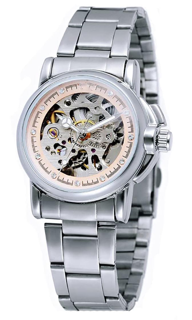 SENRUD Damen Automatikuhren Damen Edelstahl Skelett Wasserdicht Automatik Armbanduhren Geschenk für Frauen