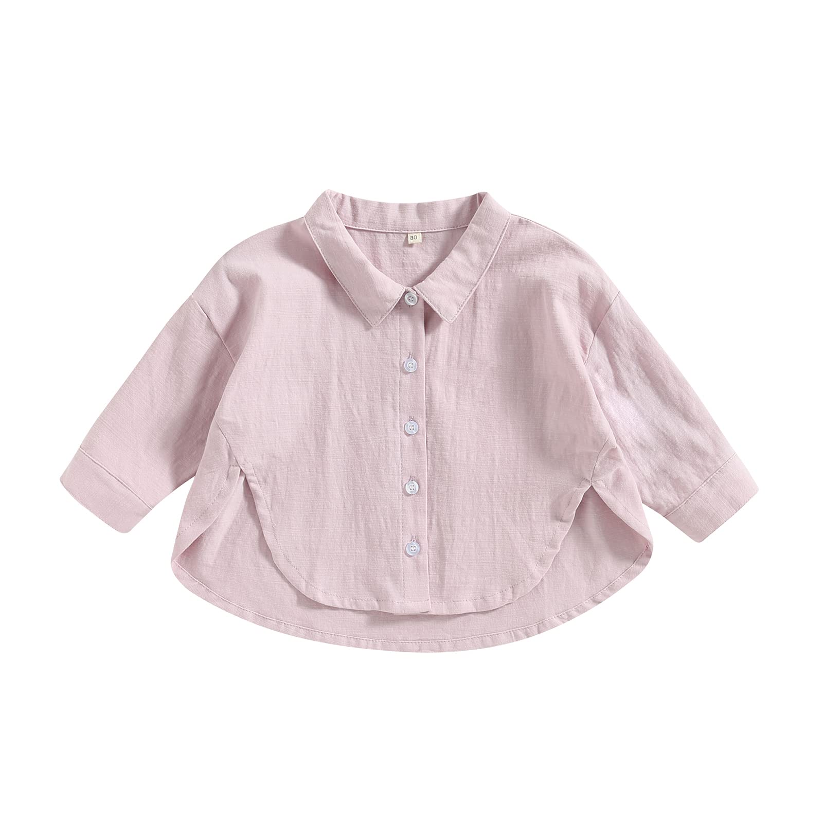 Suagox Toddler Baby Girl Boy Button Down Shirt Casual Long Sleeve Oversized Hippie Tops Irregular Hem Summer Linen Clothes (Pink, 2-3 Years)