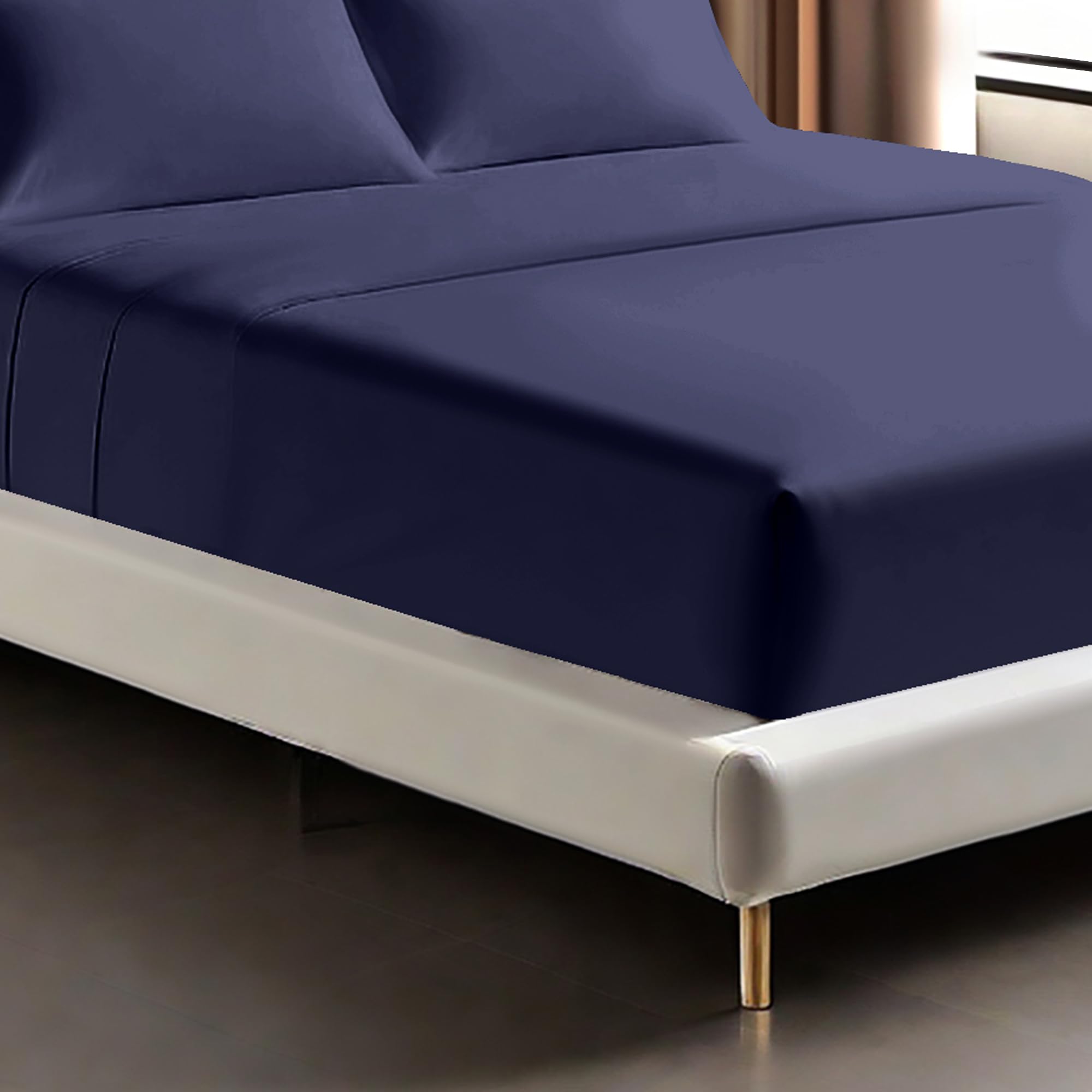 Egyptian Cotton Fitted Sheets 25cm Deep Mattress Pocket 200 Thread Count Fitted Bed Sheet- Soft & Comfortable Bottom Sheet (Navy - Image 3