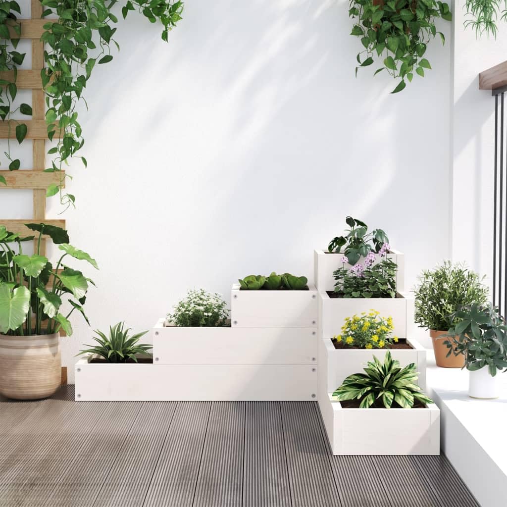 vidaXL Fioriera Giardino 4 Ripiani Bianca 80,5x79x36cm Massello Pino