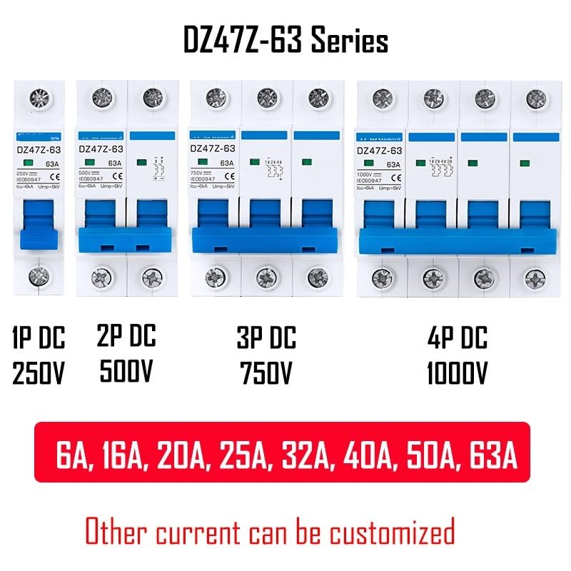 DZ47 wyłącznik automatyczny DC 120 V, 200 V, 250 V, 500 V, ochrona ładowania słonecznego, automatyczny wyłącznik zwarciowy, 6 A, 10 A, 16 A, 25 A, szybki przełącznik, 1 szt. (3P DC750V, 40A)