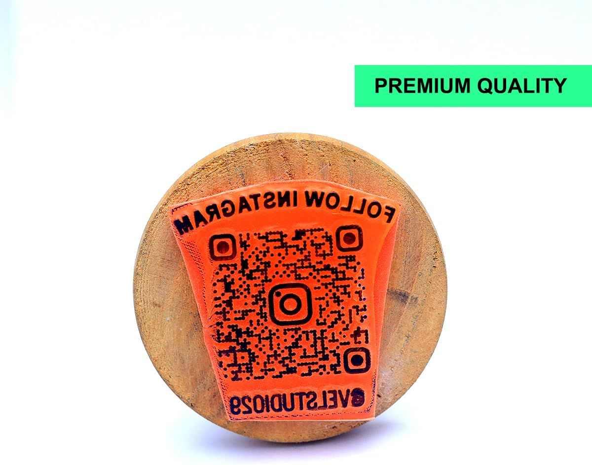 Custom QR Code Wooden Rubber Stamp with Insta Website QR – Reusable Stamp for Business Branding | VEL Studio