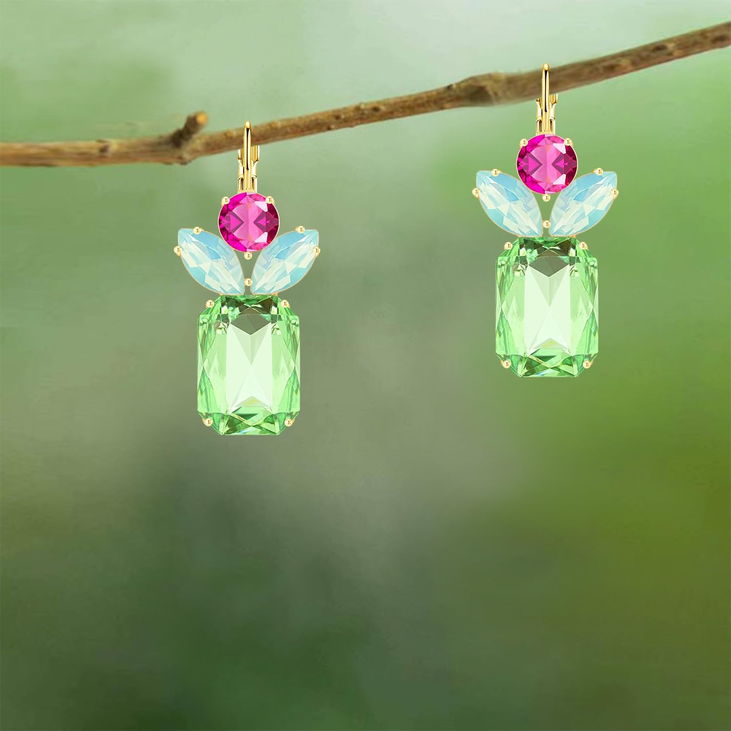 Bohemian Sparkly Crystal Pineapple Dangle Drop Earrings Rhinestone Fruit Leverback Earrings For Women - Image 6