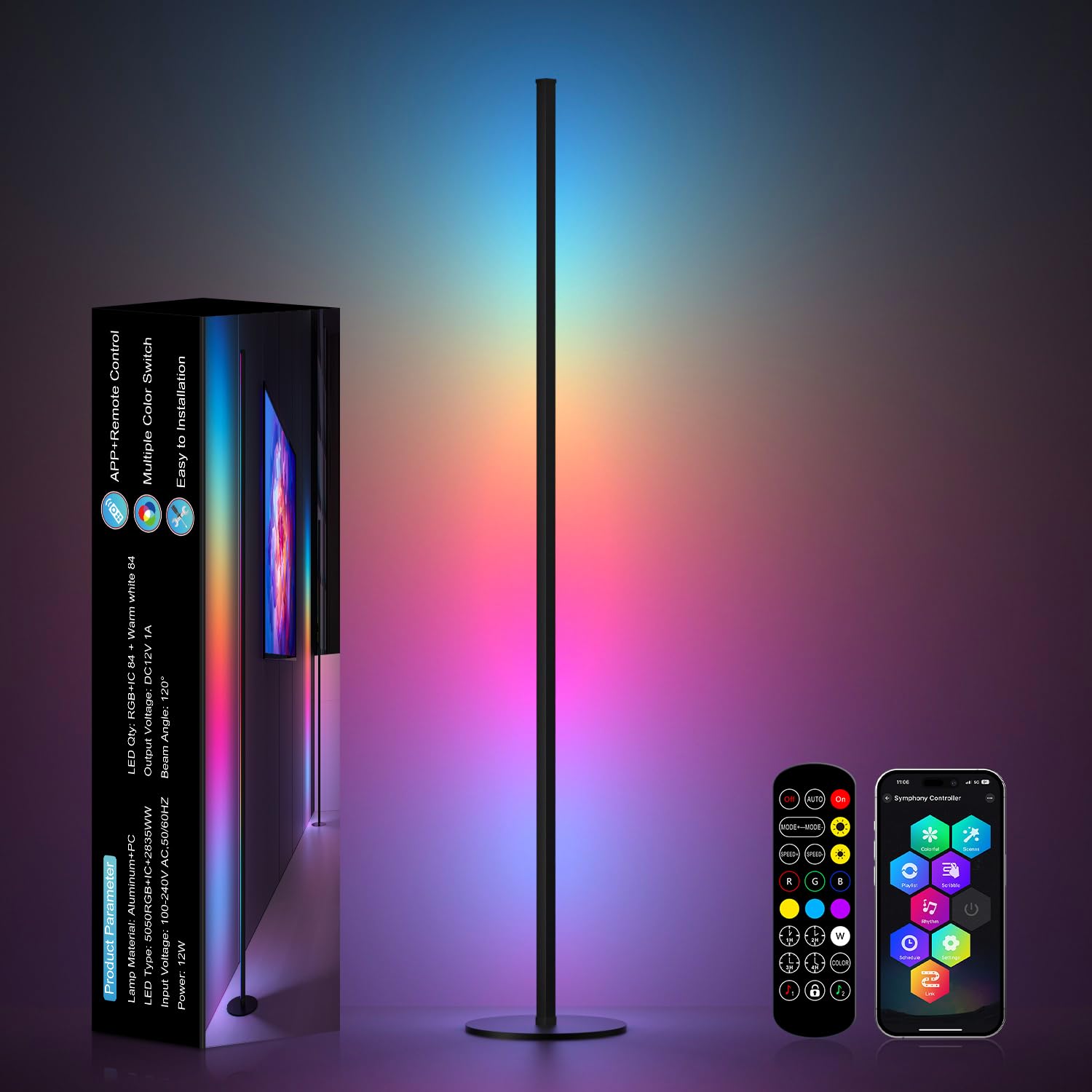 LED Stehlampe Wohnzimmer Dimmbar, 140cm RGB Stehlampe mit Fernbedienung und APP, Ecklampe mit 16 Millionen Farben, Musikmodi, DIY-Modus & Timing -Funktion für Wohnzimmer, Schlafzimmer, Spielzimmer