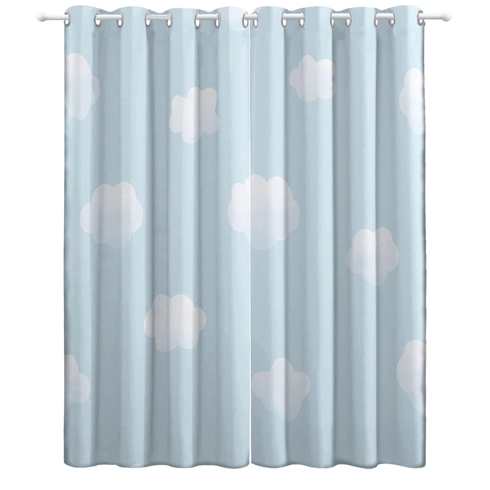 Verdunkelungsvorhang Kinderzimmer 2er Set - Vorhänge Hellblau mit Wolken, Cartoon Gardinen Blickdicht Thermovorhang Ösenschal für Babyzimmer, Schlafzimmer & Jungen/Mädchen, H 166 x B 75 cm