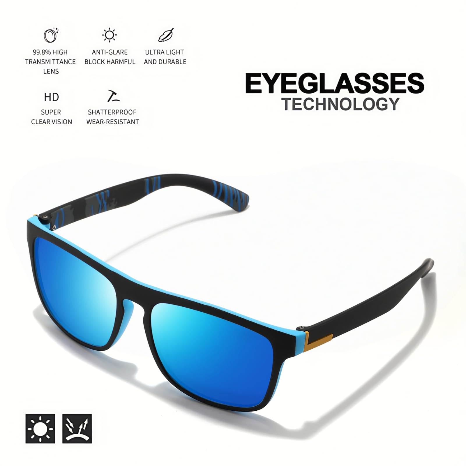Gafas de Sol Cuadradas Polarizadas 1-4 Pack Unisex Pc Uv400 Conducción Pesca Pesca, Ciclismo Y Uso Diario Al Aire Libre-4pcs-5