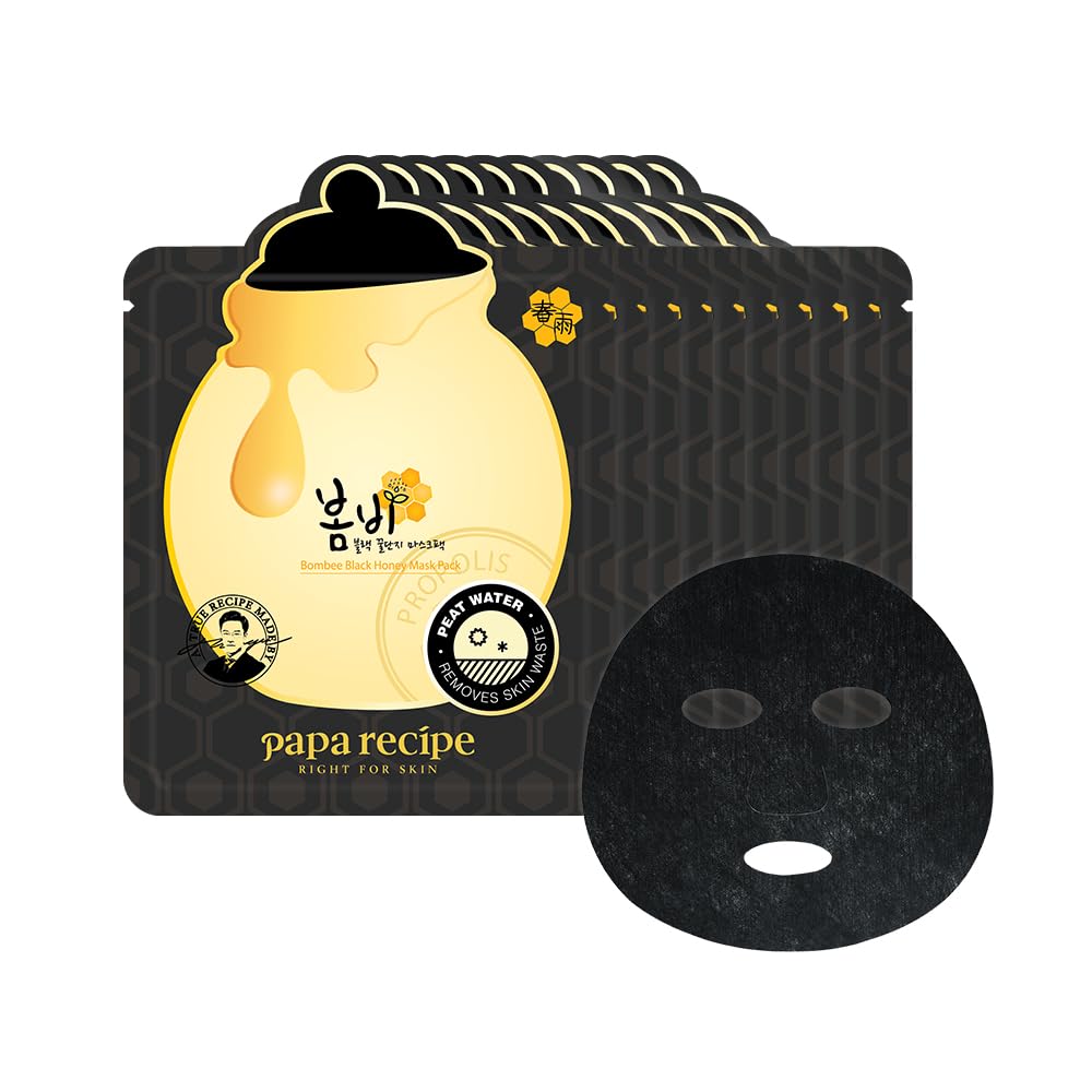 Papa Recipe Bombee Black Honey Mask Pack 10 sheets. Korean skin care, facial skin care sheet mask, deep Moisturizing for dry skin