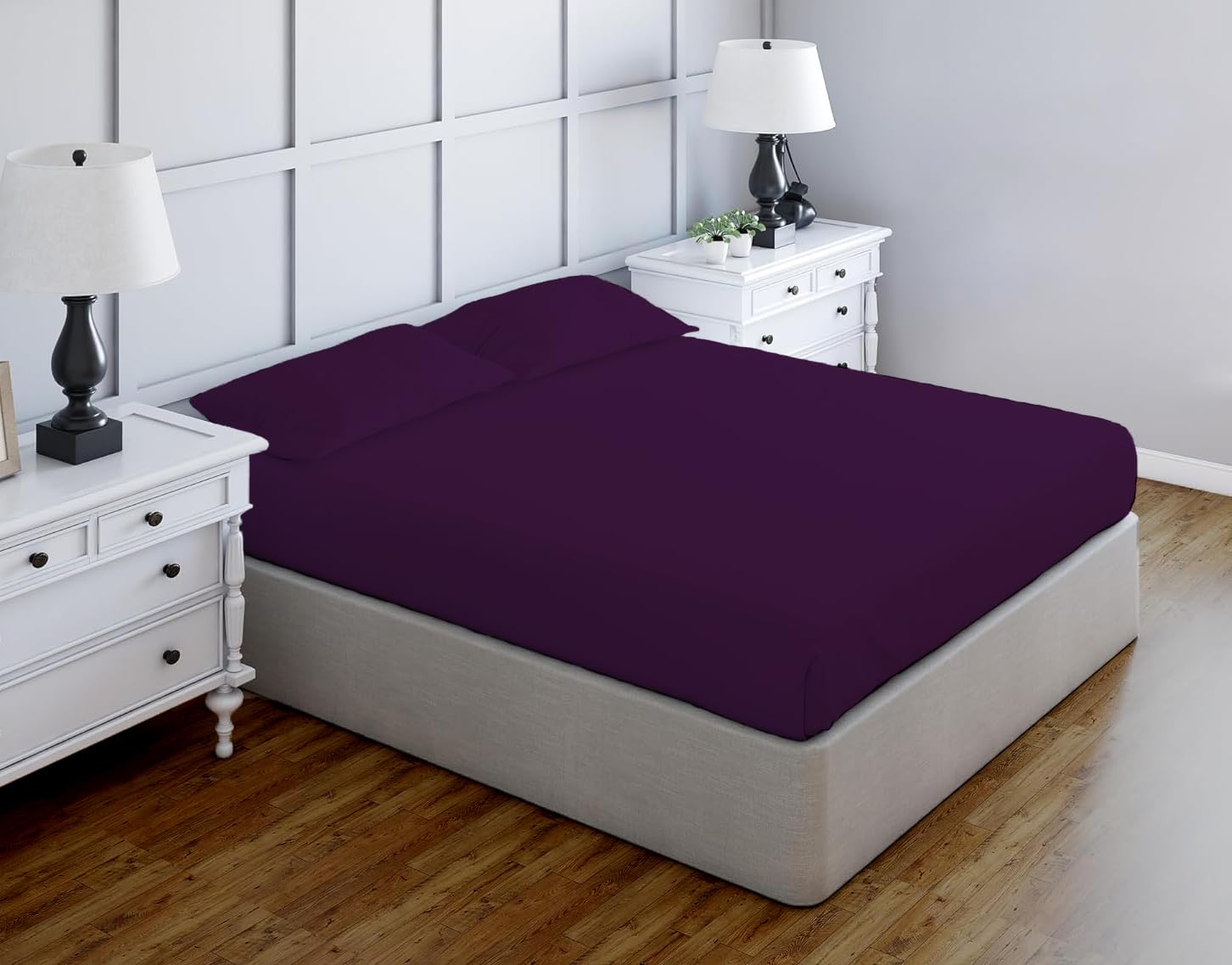 Luxury Egyptian Cotton Fitted Sheet 23cm Deep Pocket 200 Thread Count Single, Double, King, Super King Soft & Comfortable Bottom Fitted Sheet (Plum, Single)