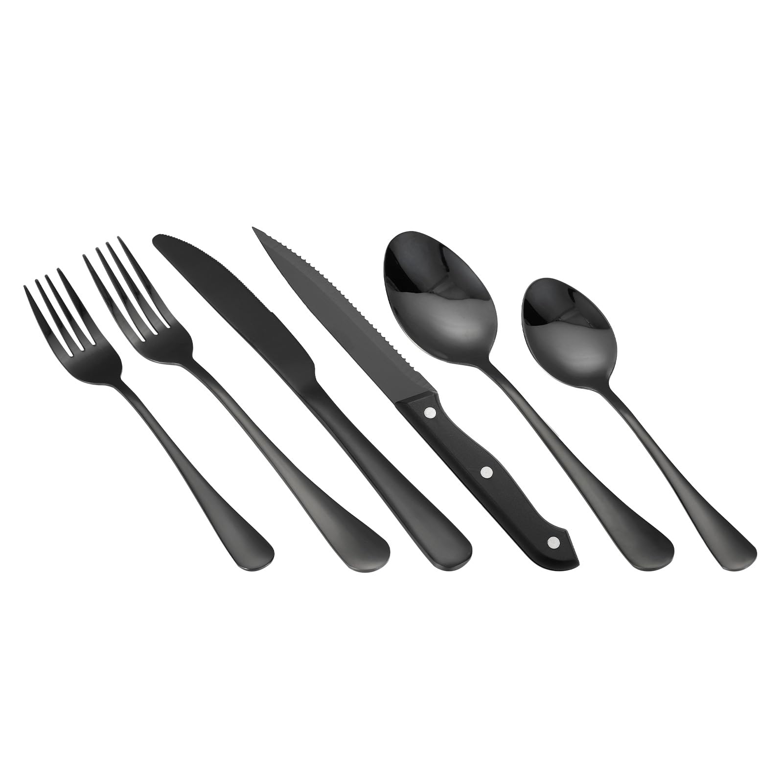 VEVOR Juego de Cubiertos Negros de 48 Piezas con Cuchillos para Carne, Acero Inoxidable de Grado Alimenticio para 8 Personas, con Acabado de Espejo, Vajilla Apta para Lavavajillas para la Cocina