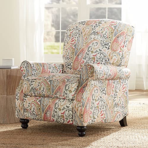 Ethel Multi-Colored Coral Paisley Patterned Recliner Chair Modern Armchair Comfortable Push Manual Reclining Footrest Upholstered Bedroom Living Room Reading Home Relax Office - Elm Lane