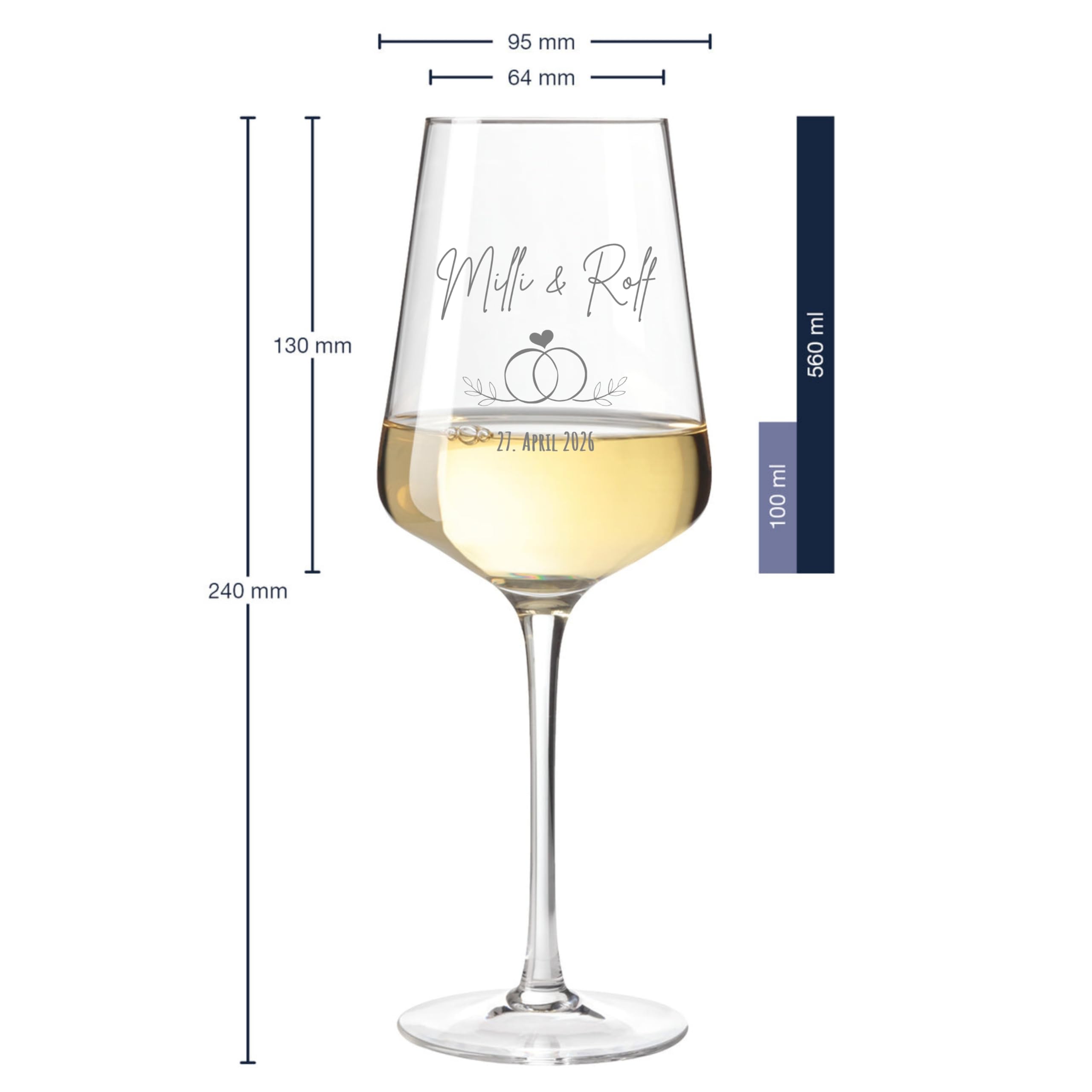 VILLA ROSA LOTTA - Weingläser mit Gravur 2er Set - personalisierte Geschenke Hochzeit, personalisierte Hochzeitsgeschenke mit Namen, graviertes Weinglas für Brautpaar