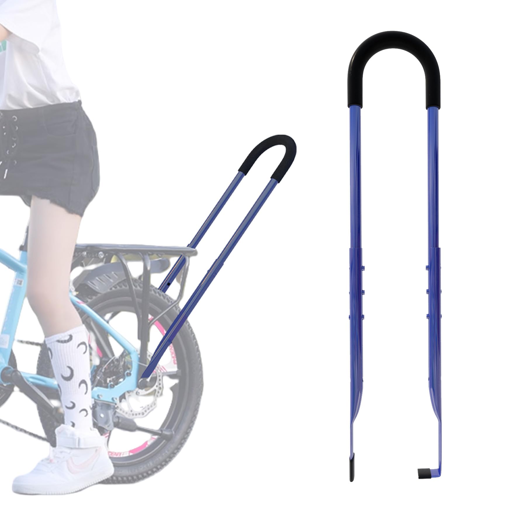 Children Bike Training Handle Adjustable Bicycle Balance Push Bar, High-Strength Metal Safety Trainer Handle (Blue)