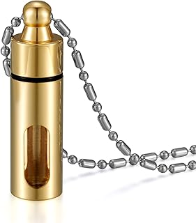 Colgante para hombre, tubo de botella, abierta, contenedor de perfume, ceniza, acero inoxidable, fantasía, para hombre y mujer, color negro y dorado con bolsa de regalo