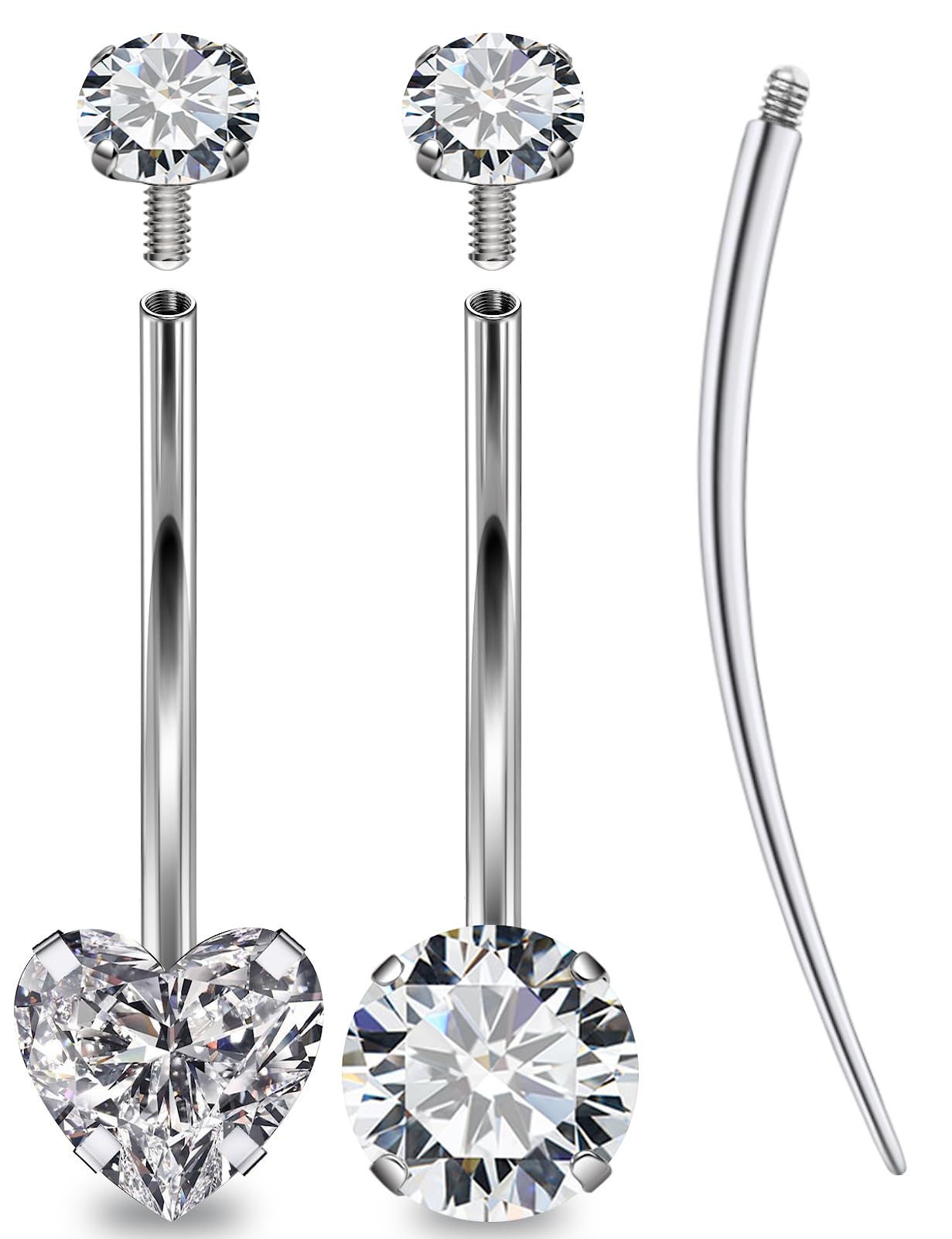 Oufksiyy Long and Extra Long Bar Belly Button Ring Internal Thread Hypoallergenic Surgical Stainless Steel 14mm 16mm 14 Gauge Navel Rings Cubic Zirconia Buuton Body Piercing Jewelry for Women Men
