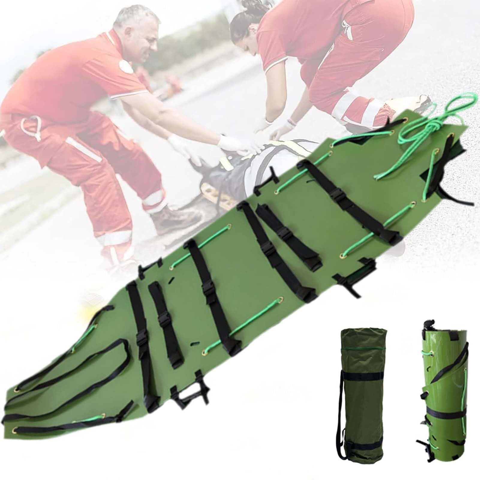SGKOMN Portable Roll Stretcher, Multifunctional Rescue Stretcher, Medical Emergency Folding Stretcher, Light Weight Folding Stretcher, for Ambulance, Fire Rescue, Green